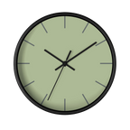 Schist green silent wall clock, black base, black hands, dark grey markers, 10 inch, front view.
