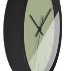 Schist green silent wall clock, black base, black hands, dark grey markers, 10 inch, side view.