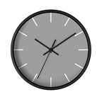Stardust grey silent wall clock, black base, black hands, white markers, 10 inch, front view.