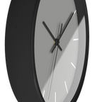 Stardust grey silent wall clock, black base, black hands, white markers, 10 inch, side view.