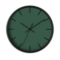 Stromboli green silent wall clock, black base, black hands, black markers, 10 inch, front view.
