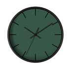 Stromboli green silent wall clock, black base, black hands, black markers, 10 inch, front view.