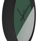Stromboli green silent wall clock, black base, black hands, black markers, 10 inch, side view.