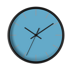 Vintage aqua silent wall clock, black base, black hands, light grey markers, 10 inch, front view.