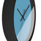 Vintage aqua silent wall clock, black base, black hands, light grey markers, 10 inch, side view.