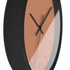 Vintage salmon silent wall clock, black base, black hands, dark grey markers, 10 inch, side view.