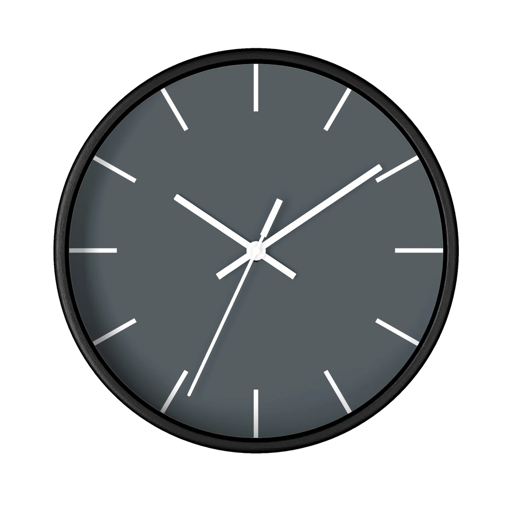 Anchor grey slate silent wall clock, black base, white hands, white markers, 10 inch, front view.