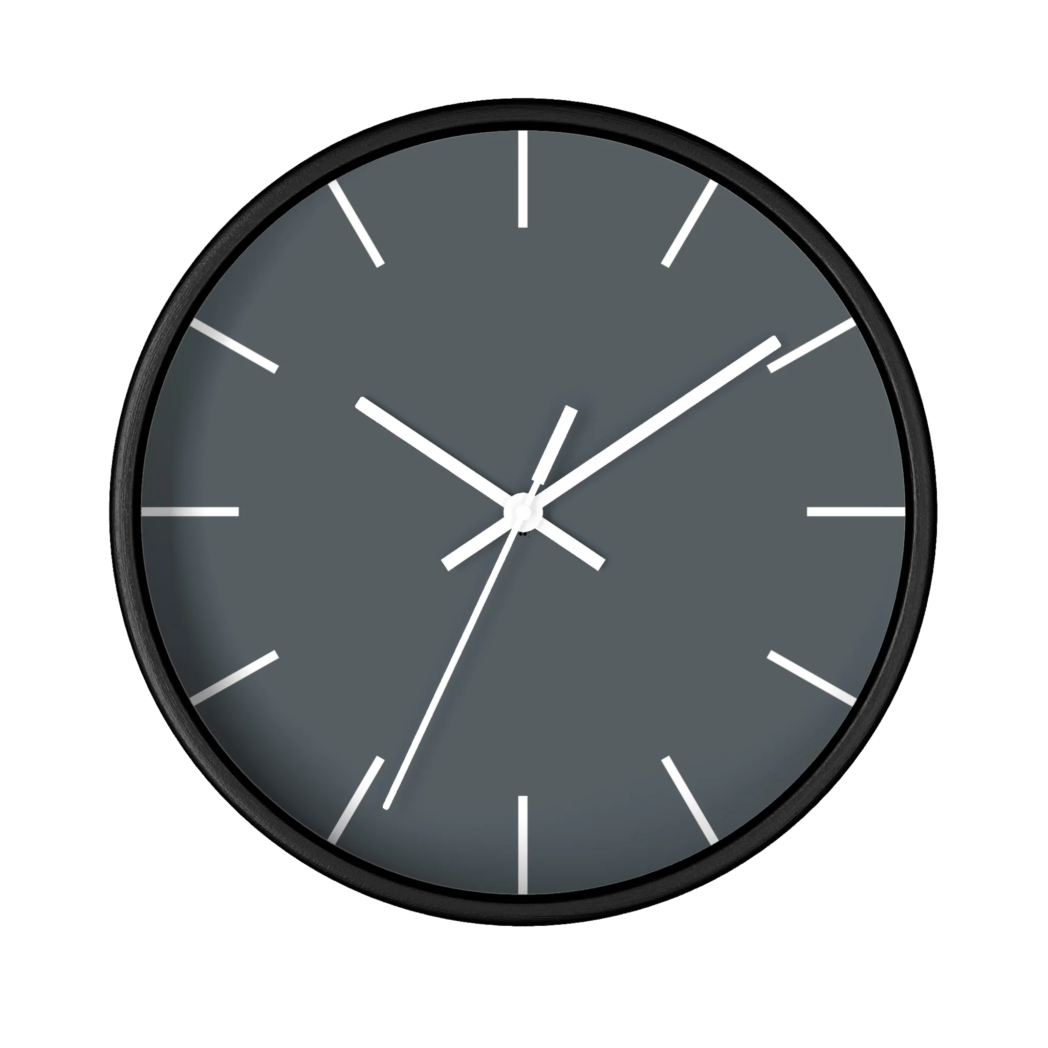 Anchor grey slate silent wall clock, black base, white hands, white markers, 10 inch, front view.