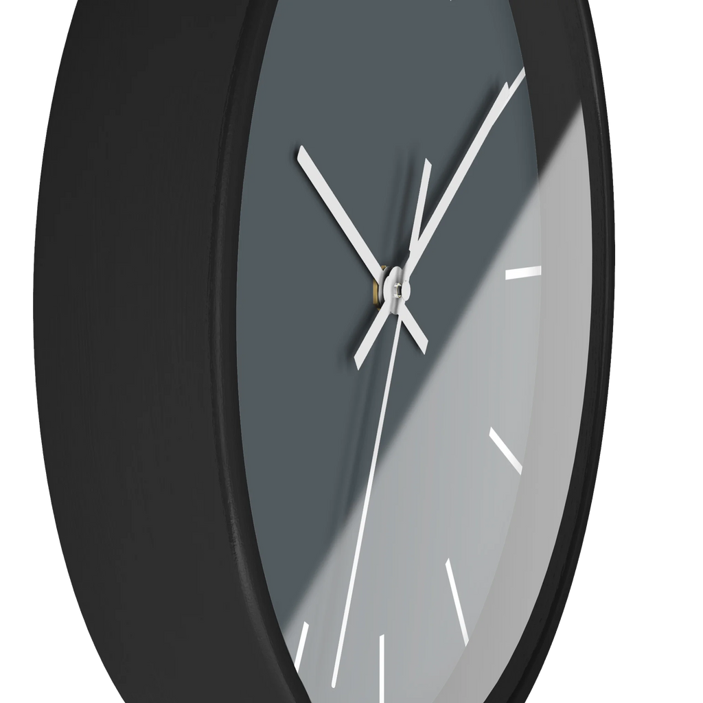 Anchor grey slate silent wall clock, black base, white hands, white markers, 10 inch, side view.