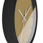 Ash mustard silent wall clock, black base, white hands, black markers, 10 inch, side view.