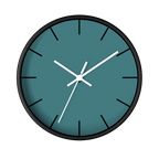 Bismark teal silent wall clock, black base, white hands, black markers, 10 inch, front view.