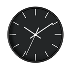 Carbon fiber black silent wall clock, black base, white hands, off white markers, 10 inch, front view.