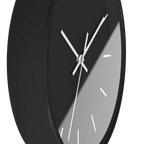 Carbon fiber black silent wall clock, black base, white hands, off white markers, 10 inch, side view.