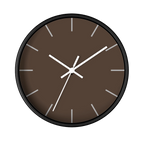 Country brown silent wall clock, black base, white hands, off white markers, 10 inch, front view.