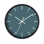 Deep space sparkle teal silent wall clock, black base, white hands, white markers, 10 inch, front view.
