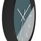 Deep space sparkle teal silent wall clock, black base, white hands, white markers, 10 inch, side view.