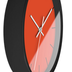 Dragon fire red silent wall clock, black base, white hands, black markers, 10 inch, side view.