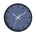 Dust blue silent wall clock, black base, black hands, white markers, 10 inch, front view.