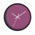 Lavender red plum silent wall clock, black base, white hands, grey markers, 10 inch, front view.