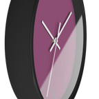 Lavender red plum silent wall clock, black base, white hands, grey markers, 10 inch, side view.