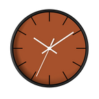 Paarl terracotta silent wall clock, black base, white hands, black markers, 10 inch, front view.