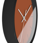 Paarl terracotta silent wall clock, black base, white hands, black markers, 10 inch, side view.