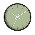 Schist green silent wall clock, black base, white hands, dark grey markers, 10 inch, front view.