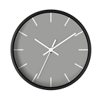 Stardust grey silent wall clock, black base, white hands, white markers, 10 inch, front view.