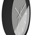 Stardust grey silent wall clock, black base, white hands, white markers, 10 inch, side view.