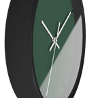 Stromboli green silent wall clock, black base, white hands, black markers, 10 inch, side view.