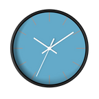Vintage aqua silent wall clock, black base, white hands, light grey markers, 10 inch, front view.