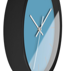 Vintage aqua silent wall clock, black base, white hands, light grey markers, 10 inch, side view.