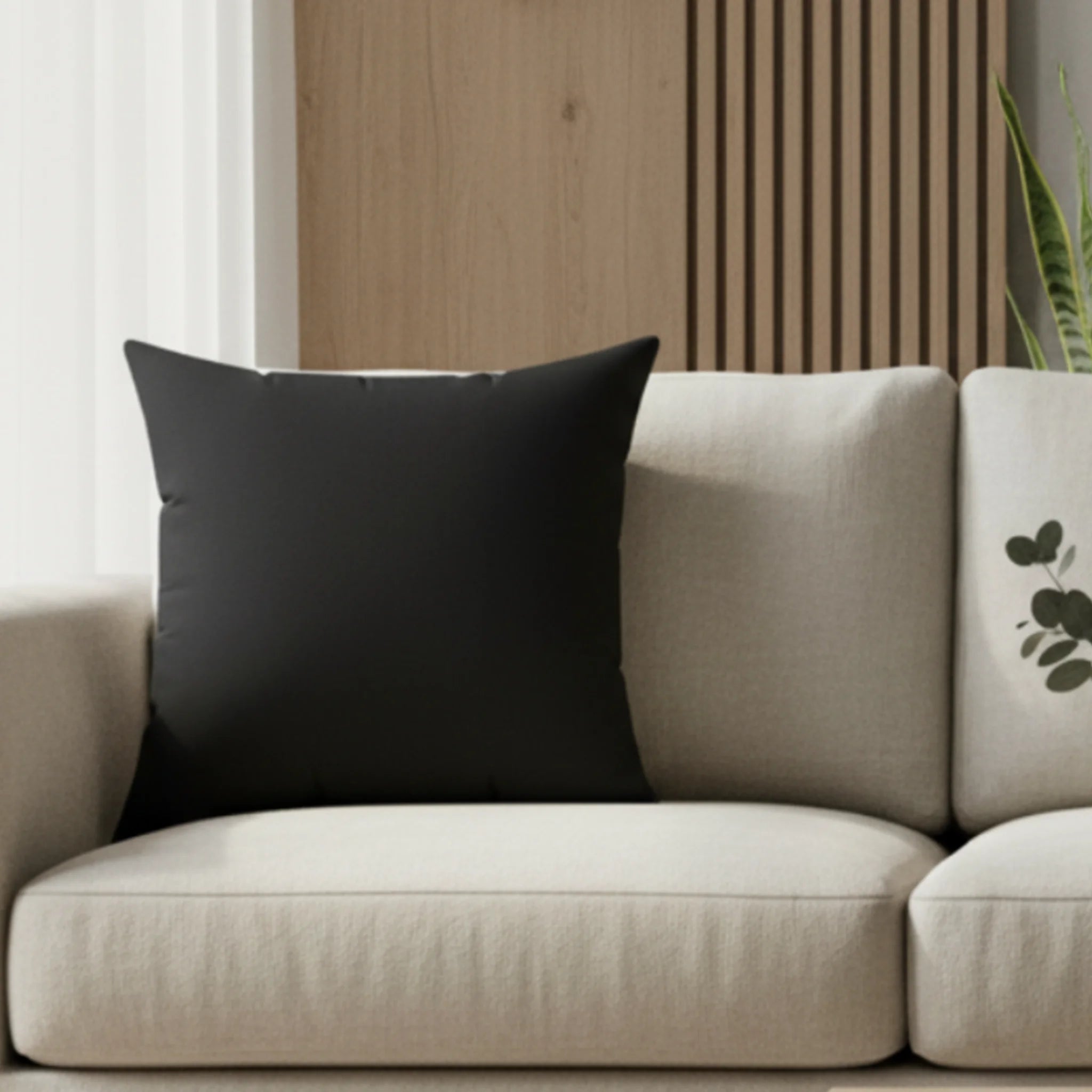 Blackboard faux suede throw pillow styled in a soft brutalist living room.