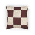 A front preview of the Rustic Burgundy & Cream Woven Checkered Pillow showing burgundy checker squares on a white ivory oatmeal background. 