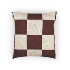A front preview of the Rustic Burgundy & Cream Woven Checkered Pillow showing burgundy checker squares on a white ivory oatmeal background. 