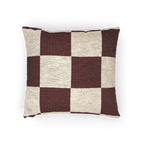 A horizontal preview of the Rustic Burgundy & Cream Woven Checkered Pillow showing burgundy checker squares on a white ivory oatmeal background. 