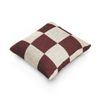 A side preview of the Rustic Burgundy & Cream Woven Checkered Pillow showing burgundy checker squares on a white ivory oatmeal background. 