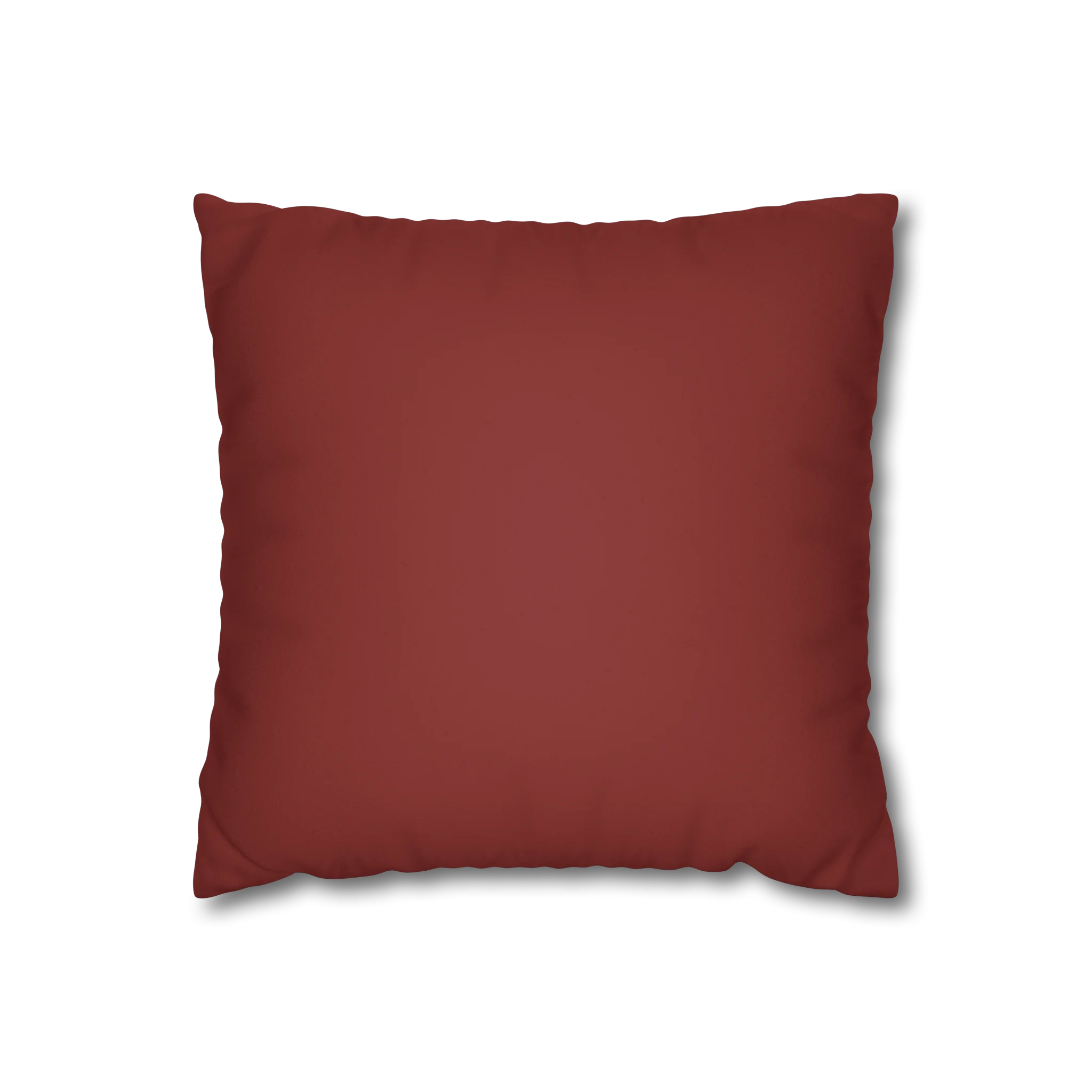 Bloodstone Red faux suede pillow case, back view.