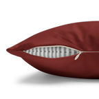Bloodstone Red faux suede pillow case, zipper view.