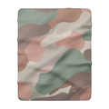Sherpa blanket with blush, sage, cream, and taupe camo print, 30 by 40 inch front view.