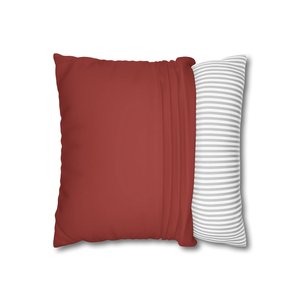 Brownish Red faux suede pillow case, open view.