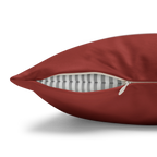Brownish Red faux suede pillow case, zipper view.