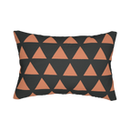 Carbon fiber boho rust geometric triangle lumbar pillow, back view.