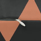 Carbon fiber boho rust geometric triangle lumbar pillow, zipper view.