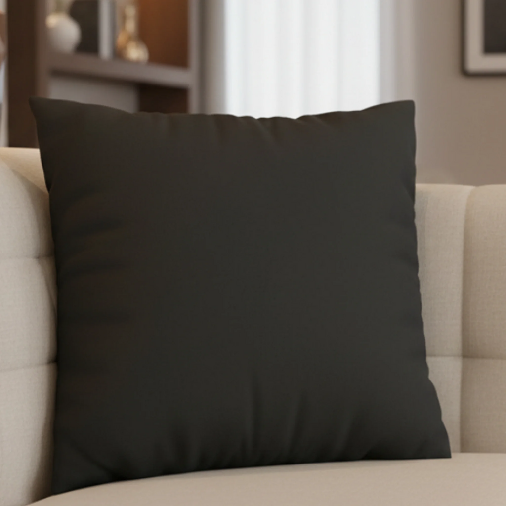 Carbon Fiber faux suede pillow case styled on a couch in a modern living room.
