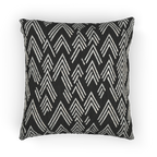 A front preview of the Carbon Fiber Ikat Modern Boho Woven Pillow showing a black carbon fiber background and ivory white chevron ikat styled lines.