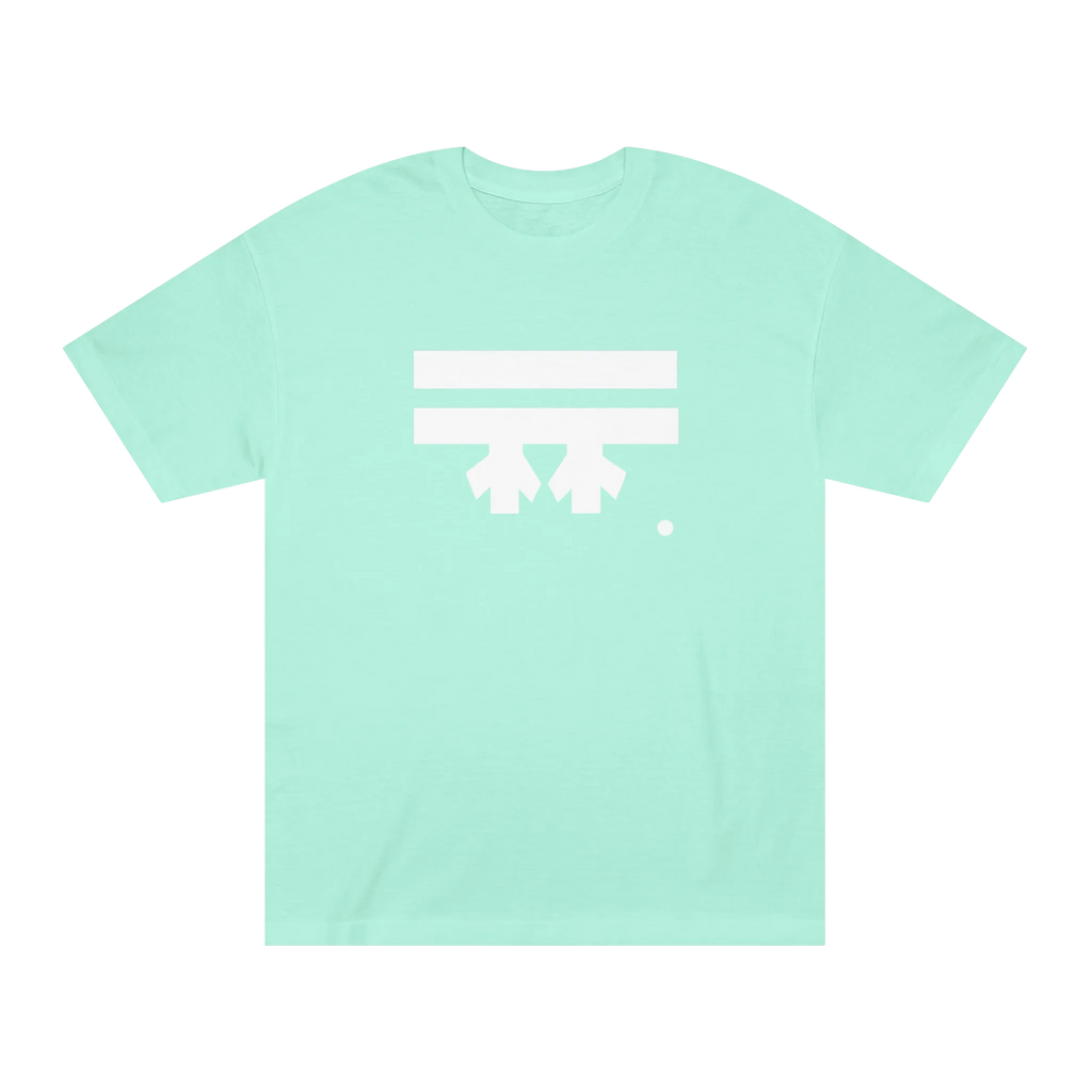 A celadon t-shirt with a white Freebrd icon graphic on the front.