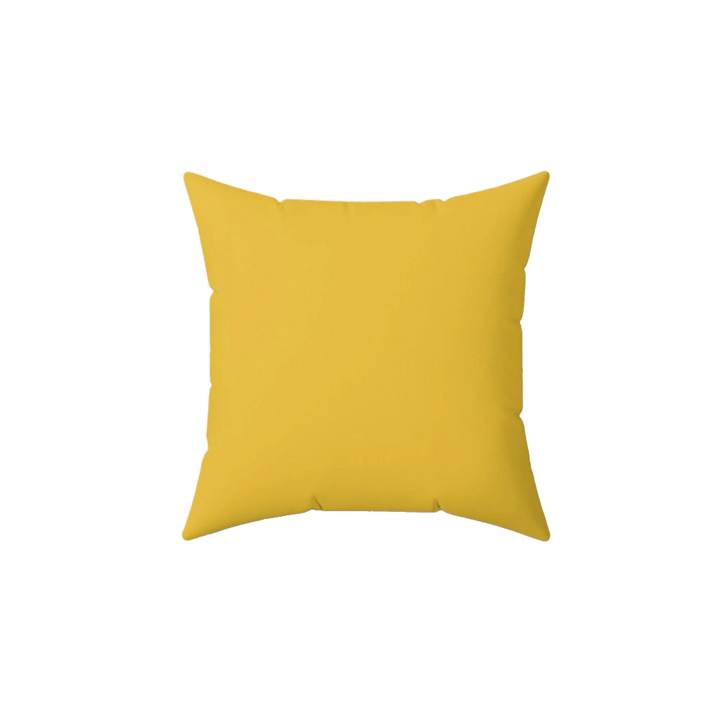 Champ yellow faux suede throw pillow, back view.