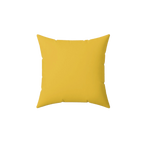 Champ yellow faux suede throw pillow, back view.