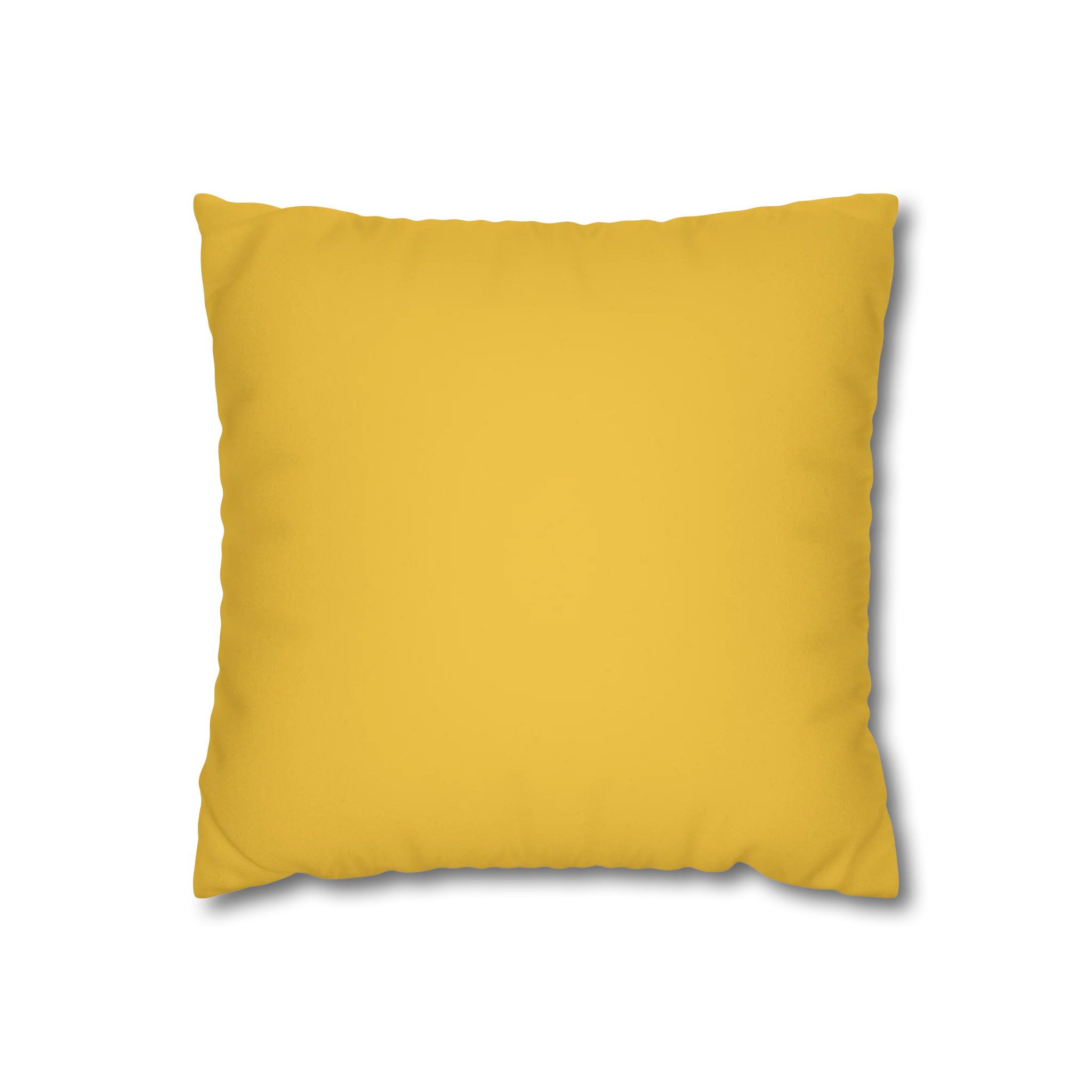 Champ Yellow faux suede pillow case, back view.